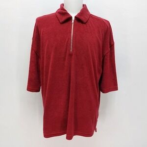 Standard Cloth Polo Shirt Men's L Red Terry Cloth Quarter Zip Oversized